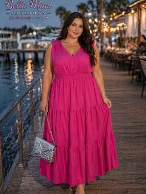 NWT Skies are blue Pink Tiered V-Neck Maxi Dress size 3X 🌹🌸🌹 BRB SL 1
